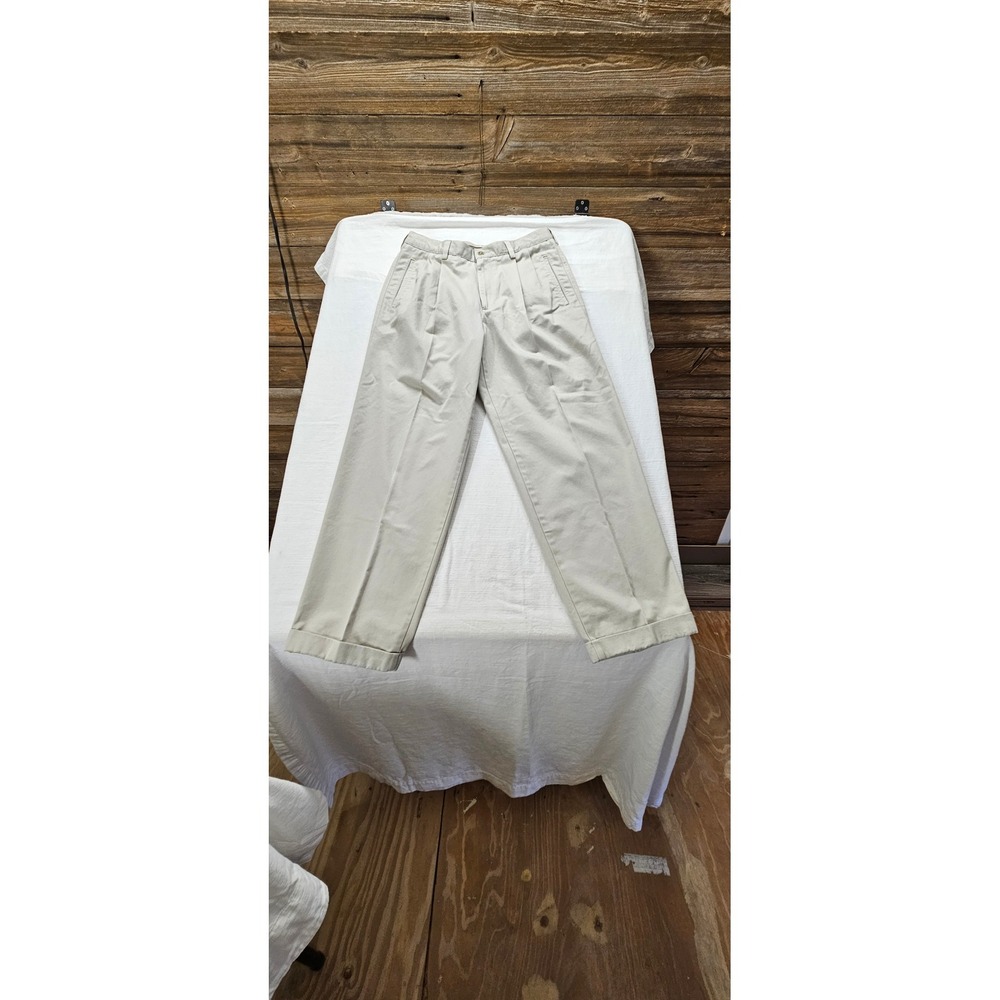 Savane Mens Stone Pleated Chino Pants‎ 32x30 Cotton Cuffed Khaki Trousers MC423